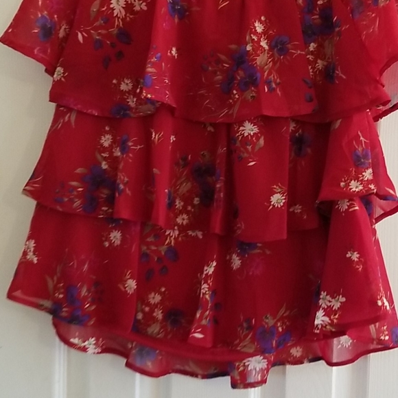 Japna Red Floral Ruffled Blouse, Size M, NWT - Picture 5 of 5